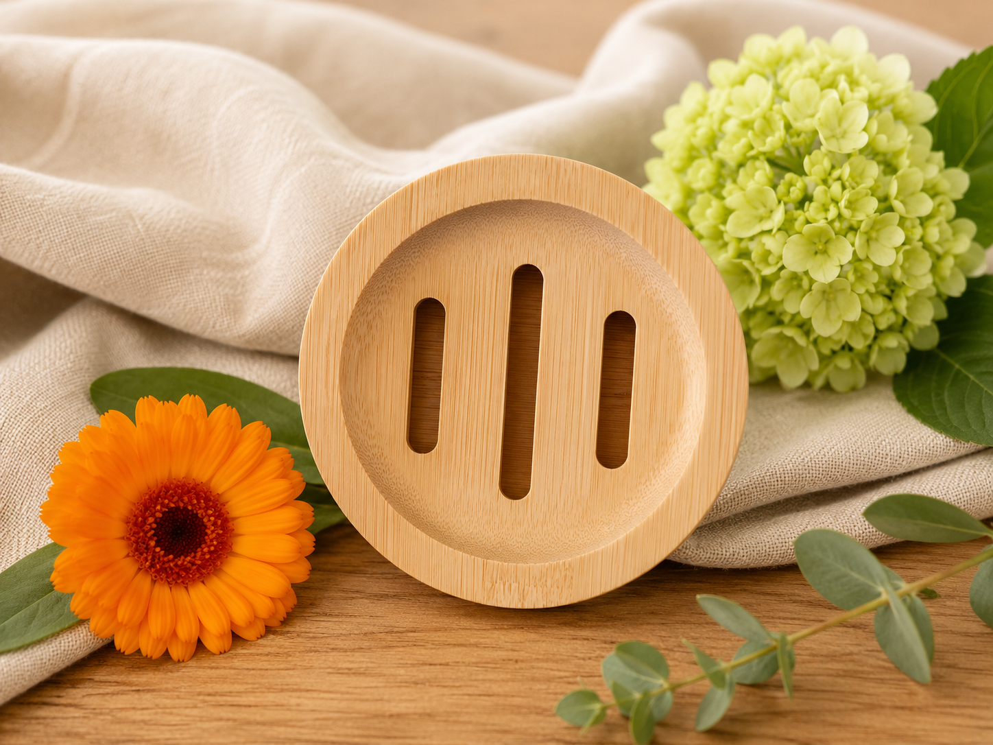 Round Bamboo  Soap Dish