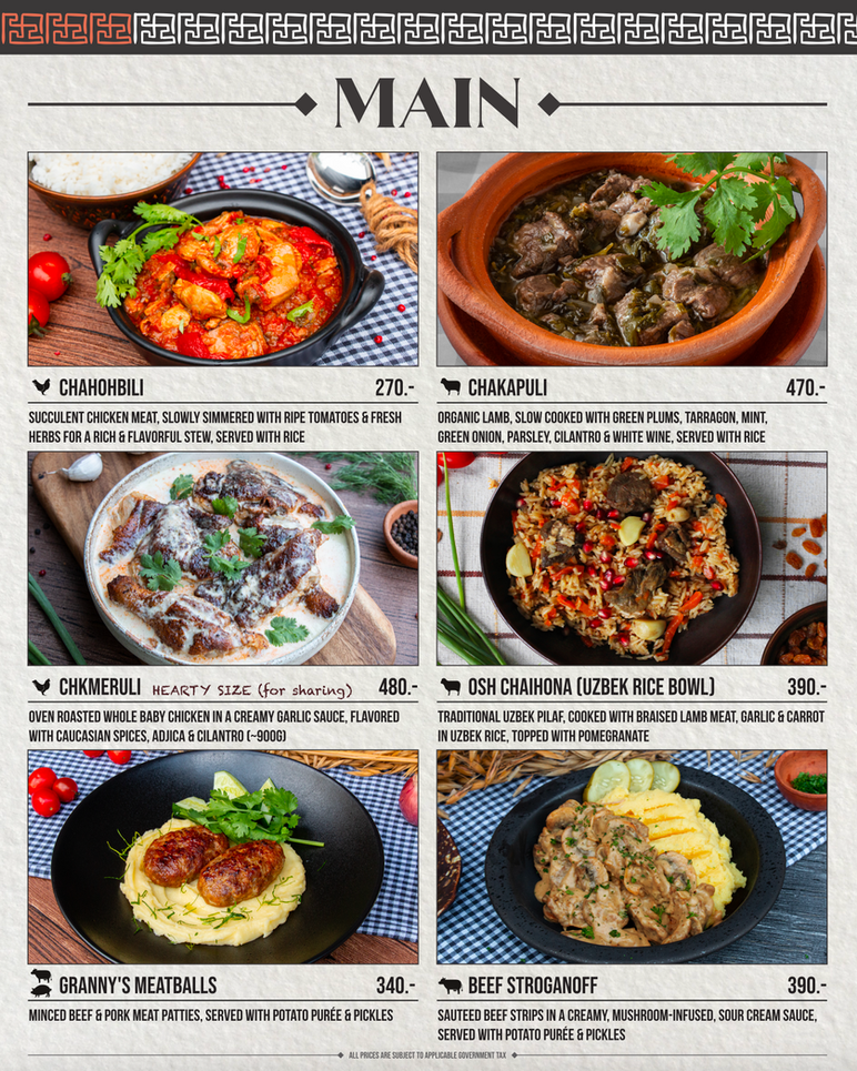 Traditional Georgian & Russian main dishes at ARGO