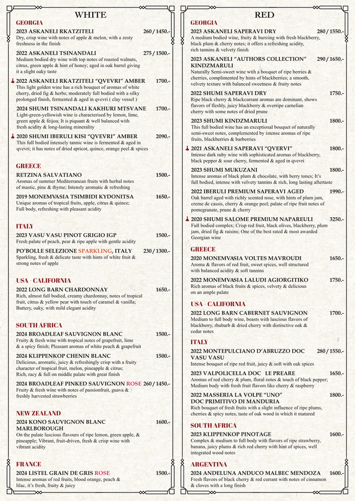 AVRA Bangkok Wine List Page 2 – International Wine Collection Featuring Georgia, Italy, France & More