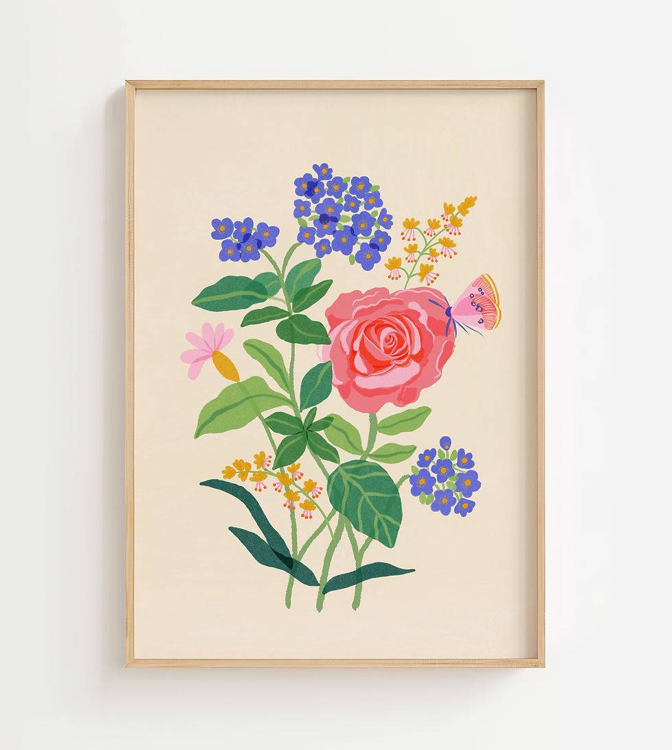 plakat „Motyl i róża” autorstwa Gigi Rosado – artystyczna ilustracja motyla i róży