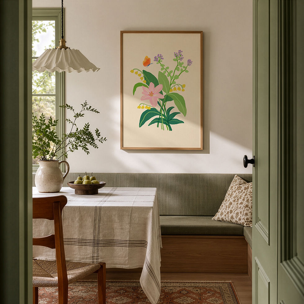 Plakat Motyl i Lilia – autorska ilustracja Gigi Rosado przedstawiająca motyla i lilię, inspirowana pięknem natury i delikatno