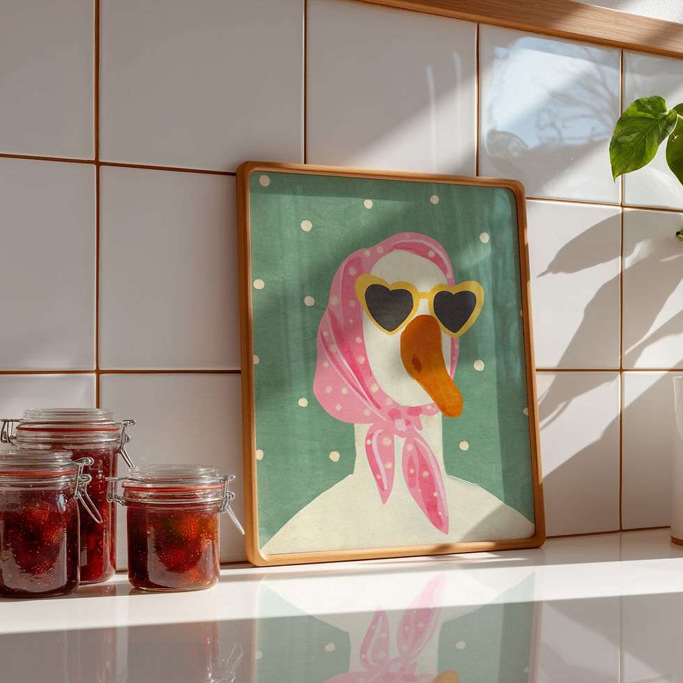 Plakat Gęś w Okularach autorstwa Gigi Rosado – zabawna ilustracja gęsi w okularach