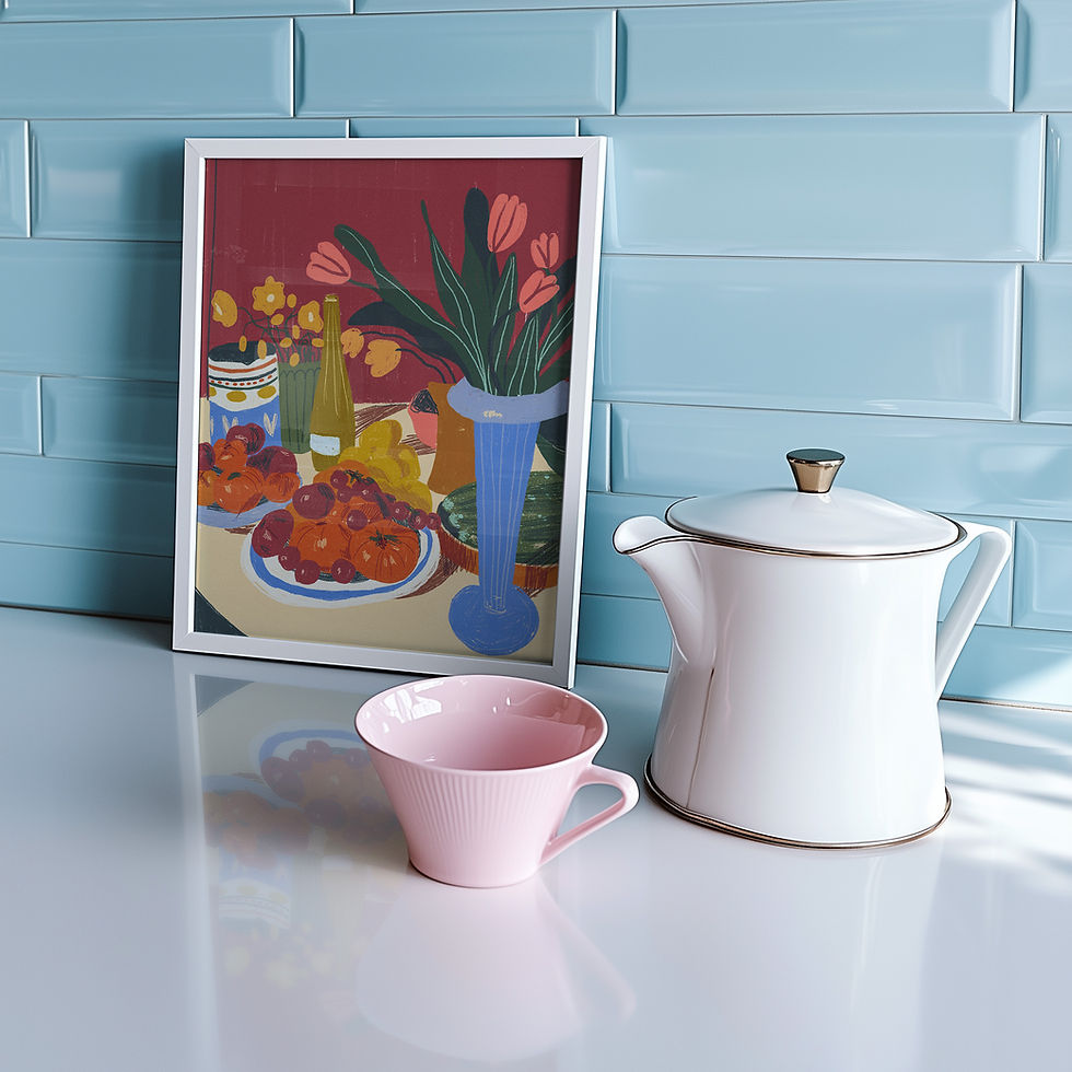 Miniatura: Plakat Pomidory i Kwiaty autorstwa Gigi Rosado – martwa natura z kwiatami i pomidorami