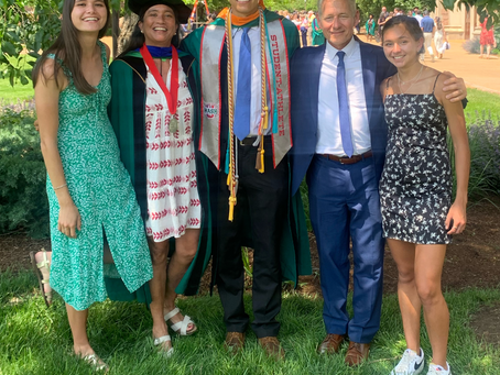 Dr. Tom Wagner with his wife, Dr. Lisa Moscoso, and three children, Annalise, John Harry, and Lizzie Wagner celebrating John Harry's graduation