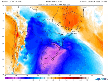 Duas massas de ar frio devem atingir o Sul do Brasil nesta semana, com a segunda provocando temperaturas mais baixas de 2024