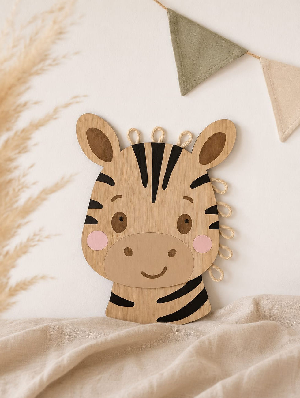 décoration murale zèbre en bois avec fanion