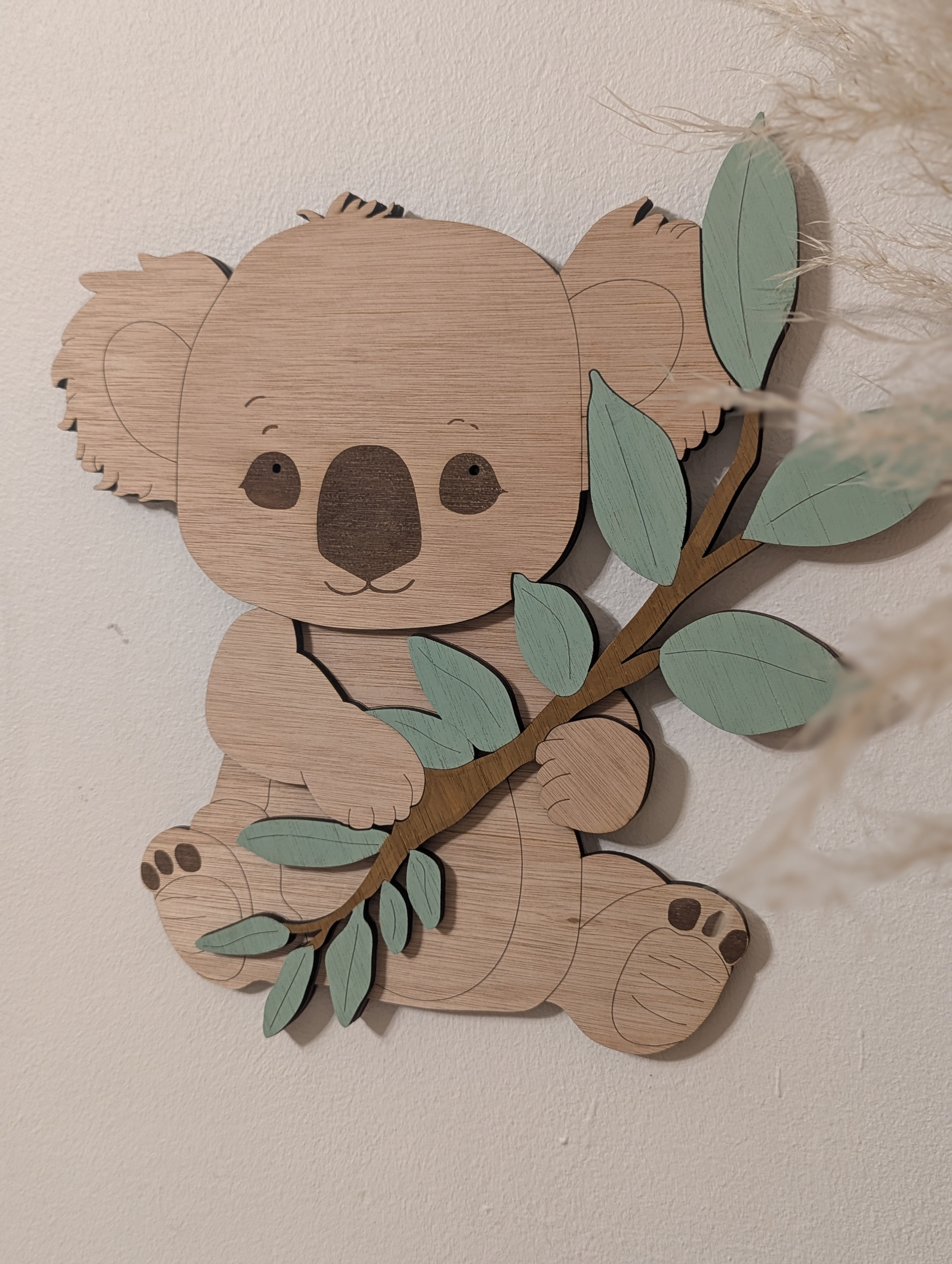 Décoration murale koala en bois – Esprit bohème naturel pour chambre d’enfant