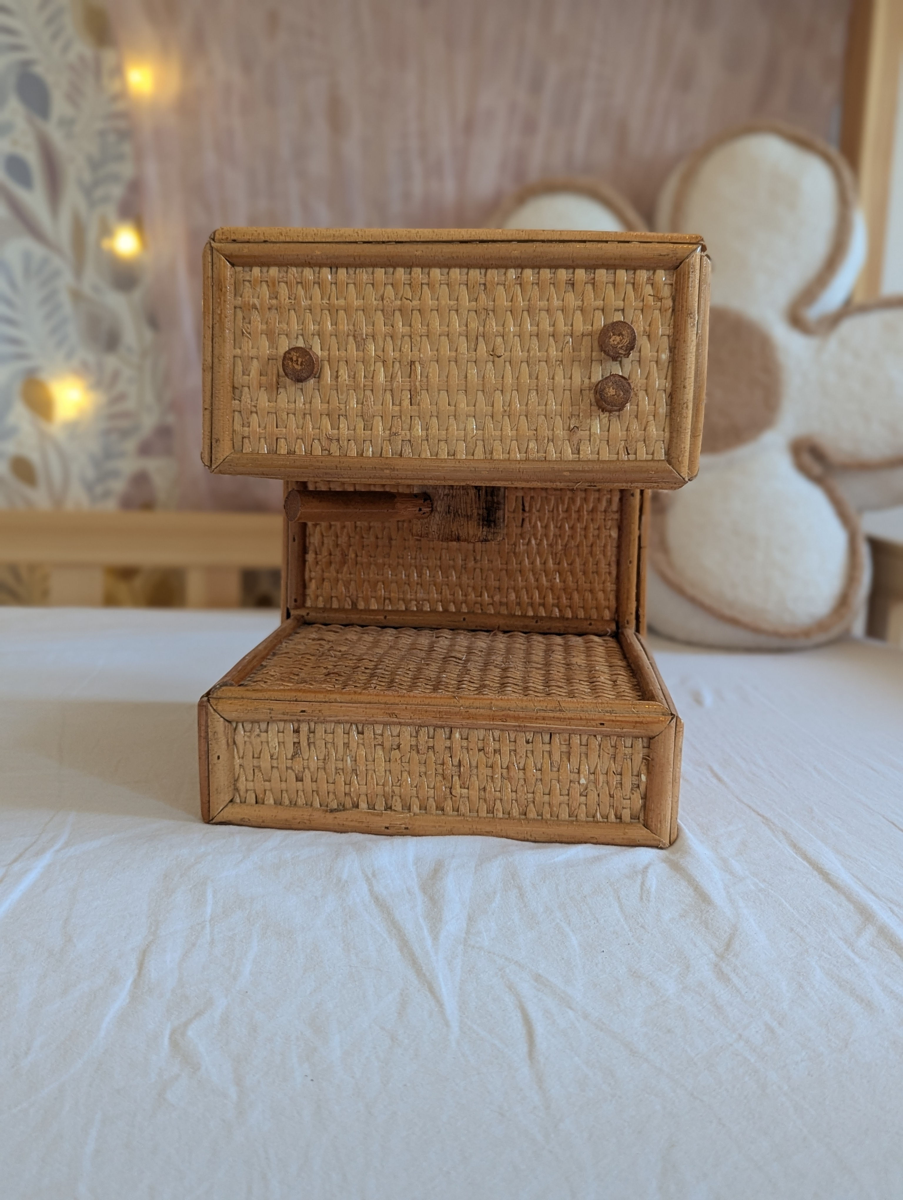 Machine à café en rotin pour enfant - Jouet d'imitation vintage et déco bohème