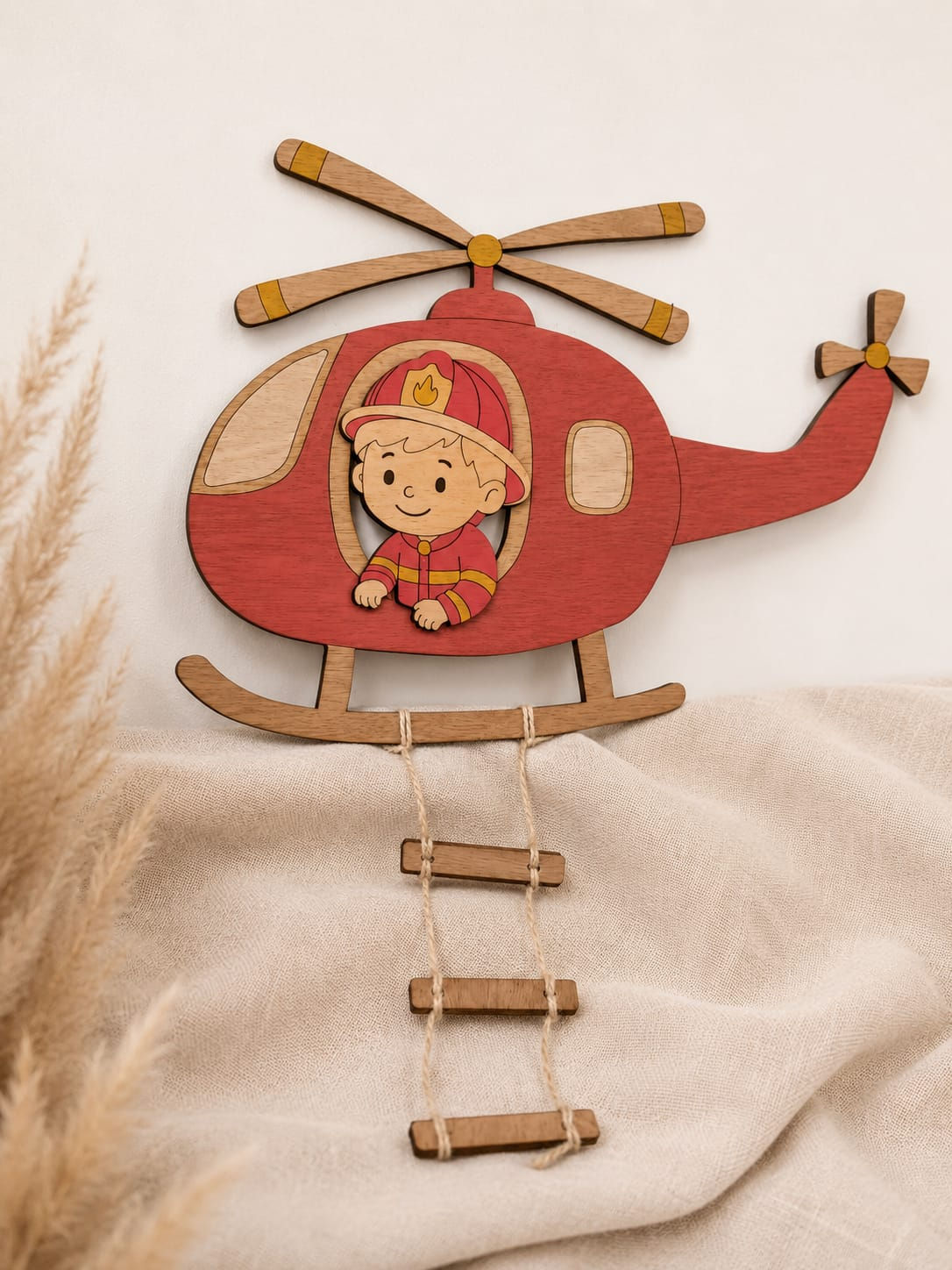 Décoration murale hélicoptère en bois
