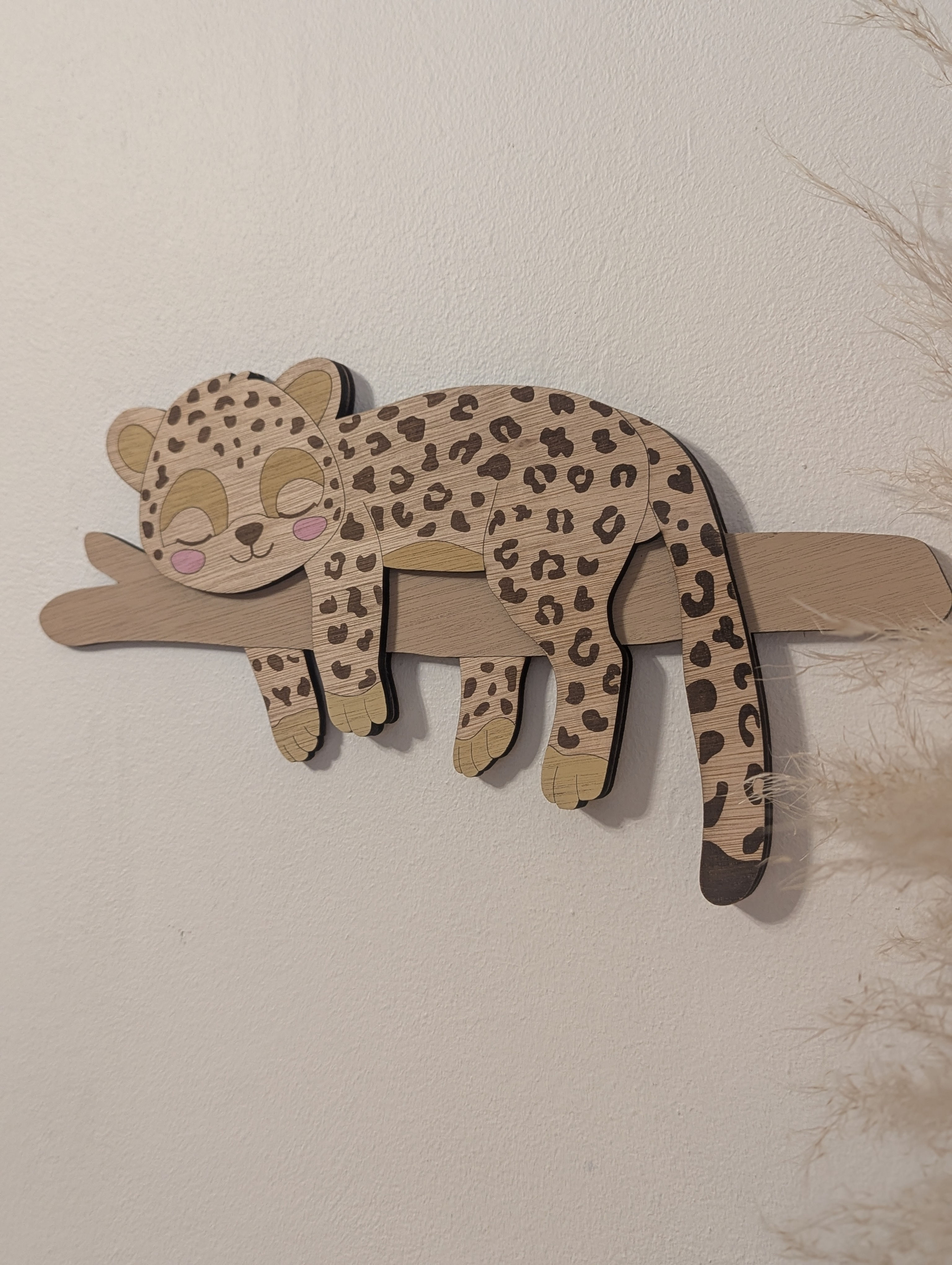Décoration murale léopard en bois – décoration thème jungle - Chambre enfant