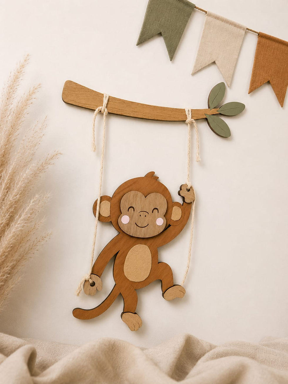 décoration murale singe en bois