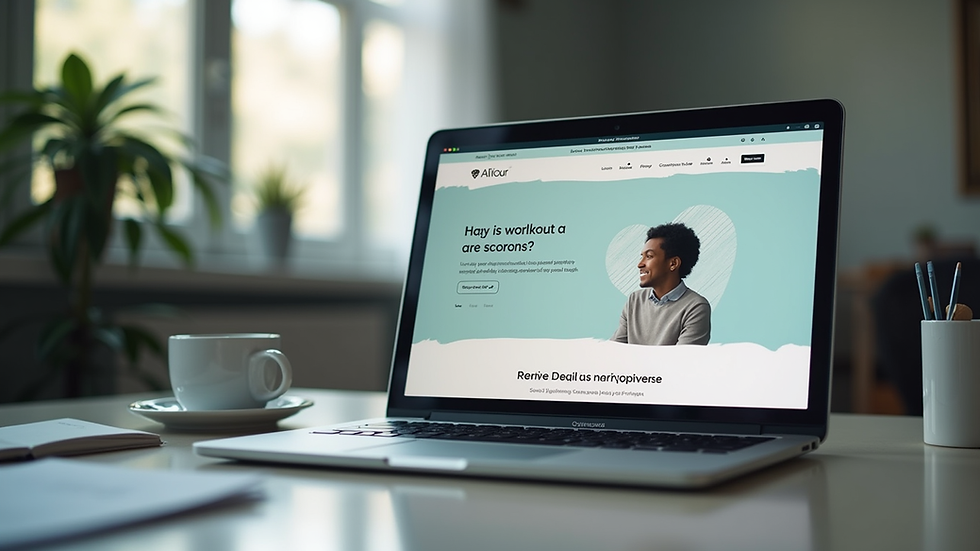 Eye-level view of a laptop displaying a mental health website