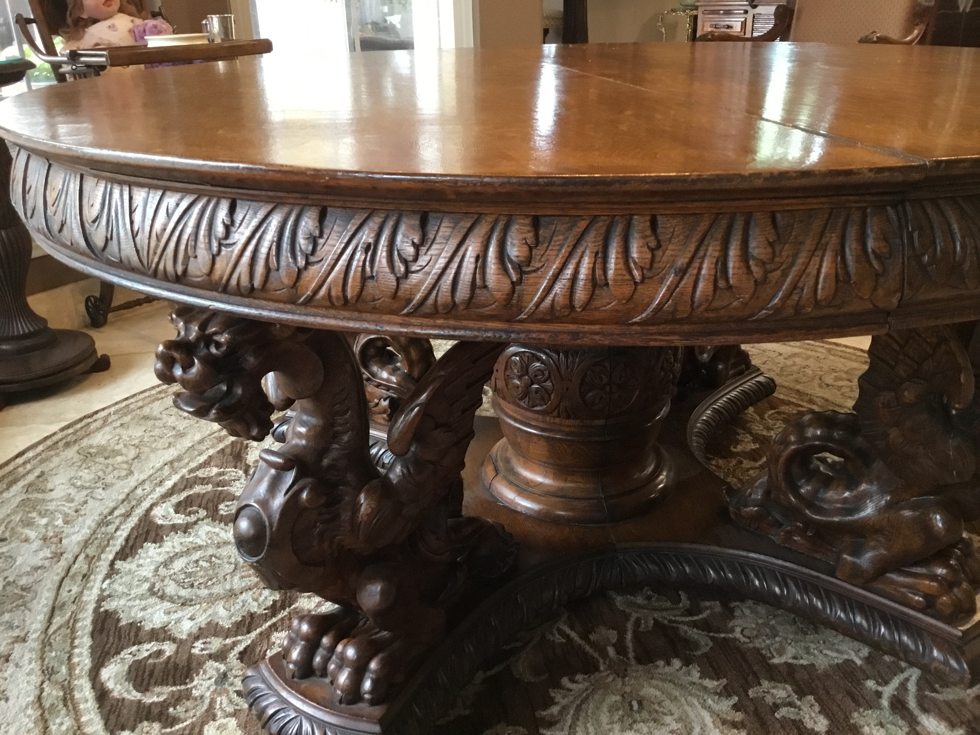 American 60" Oak Table with 3 original leaves By George Flint
