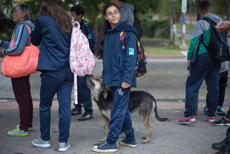 Por subir al ómnibus que la lleva a la escuela