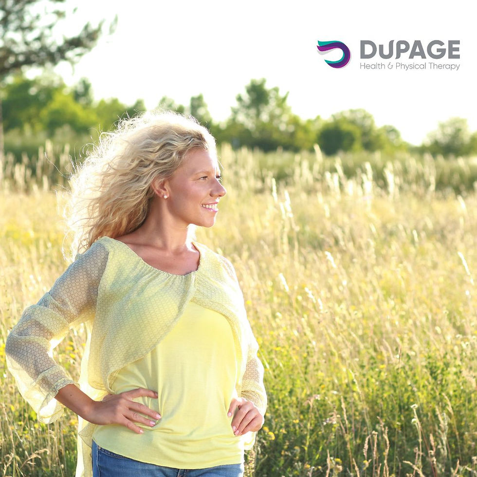Smiling woman standing in a sunny field of flowers, symbolizing health, happiness, and natural healing.