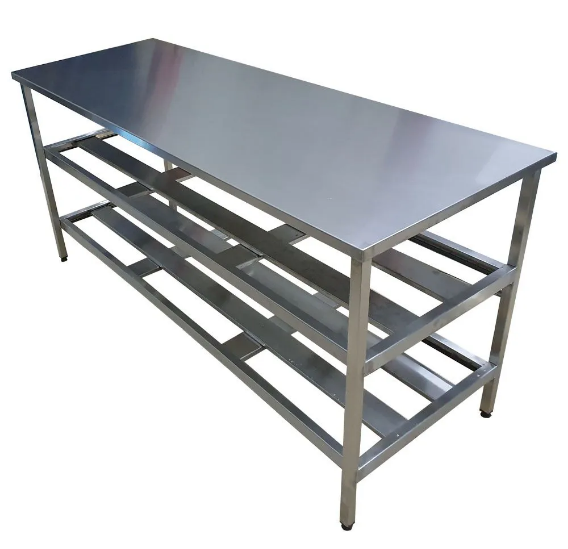 Mesa Inox com 2 Prateleiras sem Espelho
