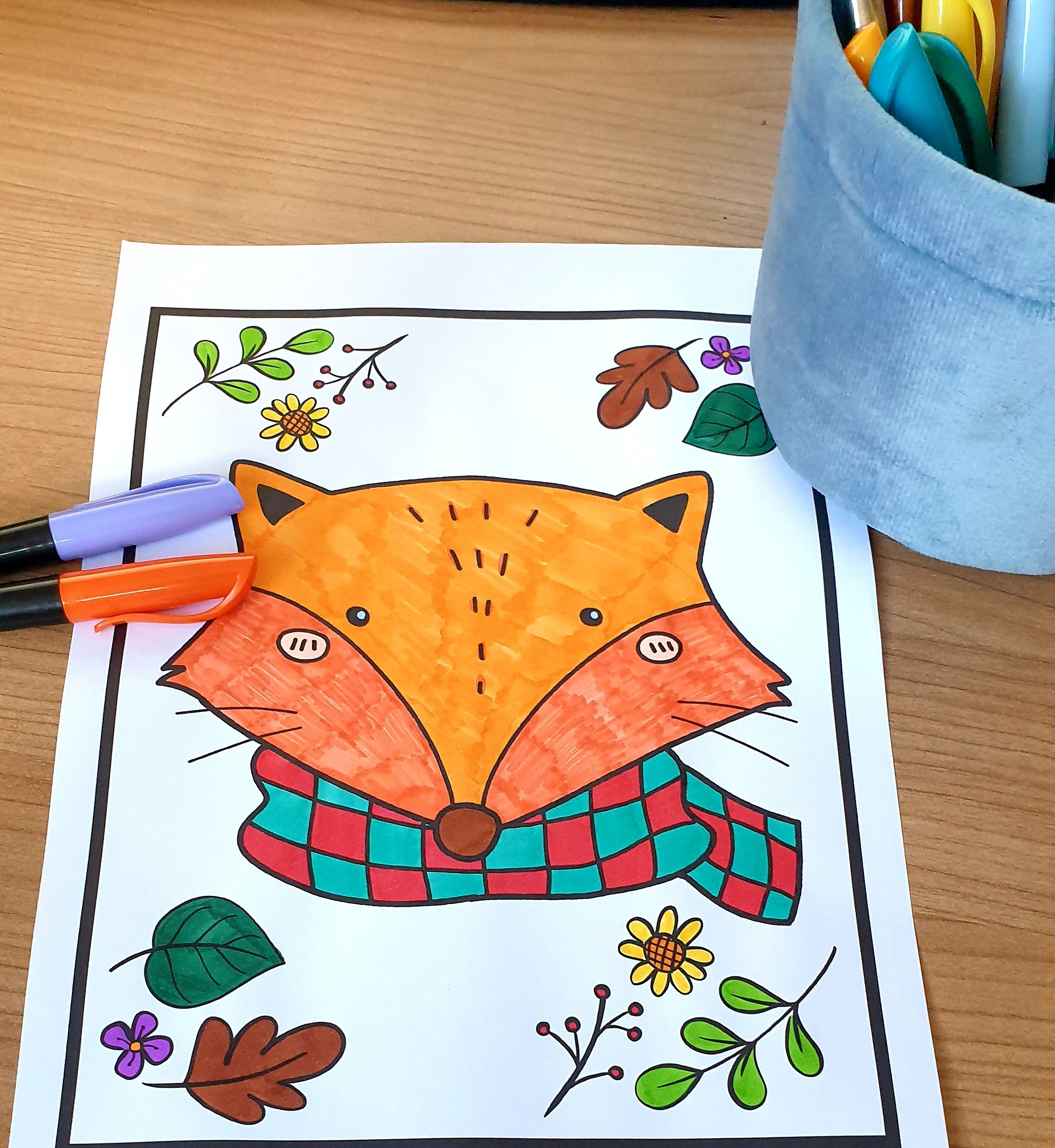 Gratis herfst kleurplaat Vos