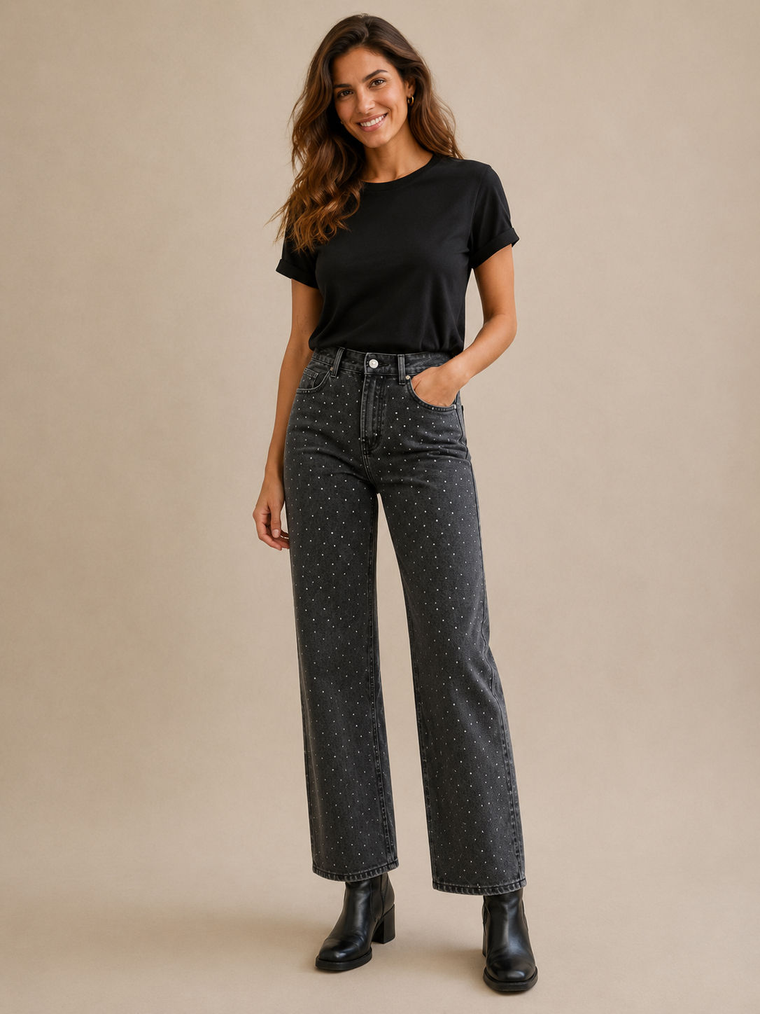 Jean Wide Strass
