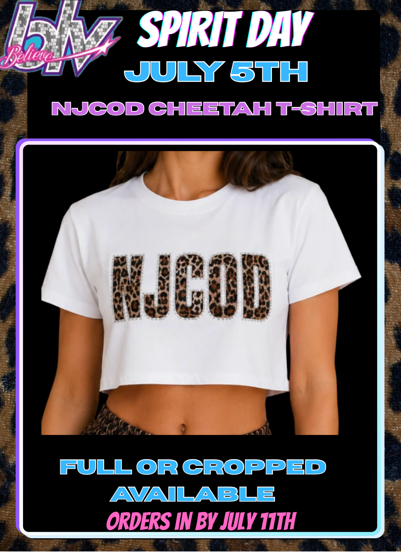 Cheetah Rhinestone NJCOD - Youth + Adult t-Shirt Spirit Day 3