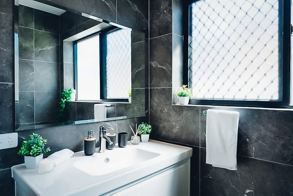 Bathroom vanity inside a Le Ama Luxury Villas villa in Samoa.