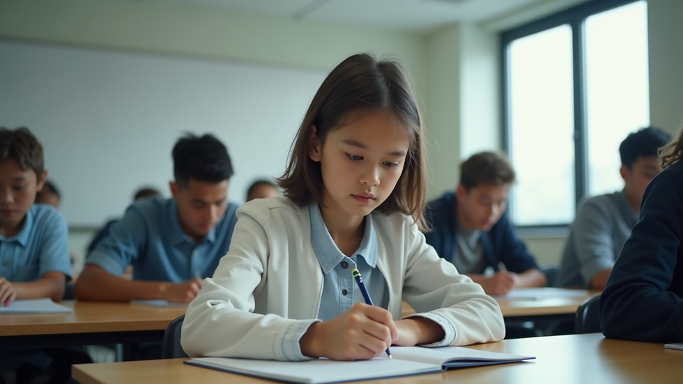 Eye-level view of a student studying in a modern classroom