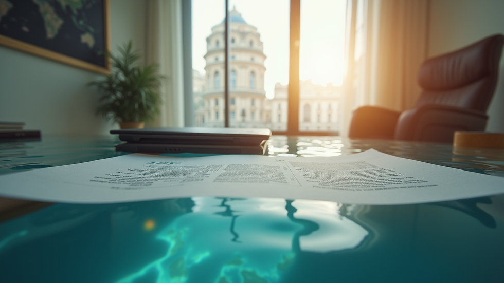 Vue en plongée d'un bureau avec des documents de voyage et un ordinateur portable