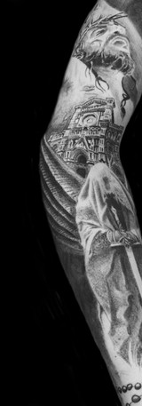 Sleeve tattoo, religious tattoo, jesus tattoo, angel tattoo, tattoo design