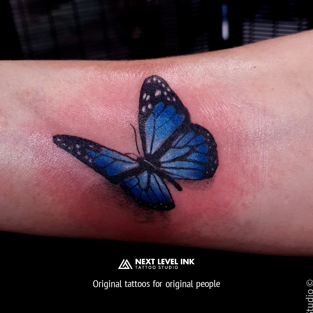 small tattoo, fine line tattoo, butterfly tattoo, color tattoo