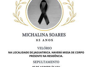 Com grande pesar que a Funerária São João comunica o falecimento da senhora Michalina Soares