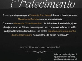 É com grande pesar que a funerária Bom Jesus comunica o falecimento de Theodozio Bodnar