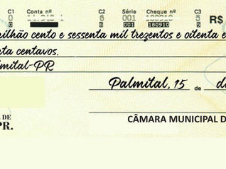 Câmara de Vereadores de Palmital devolve mais de R$ 1,1 milhão a prefeitura