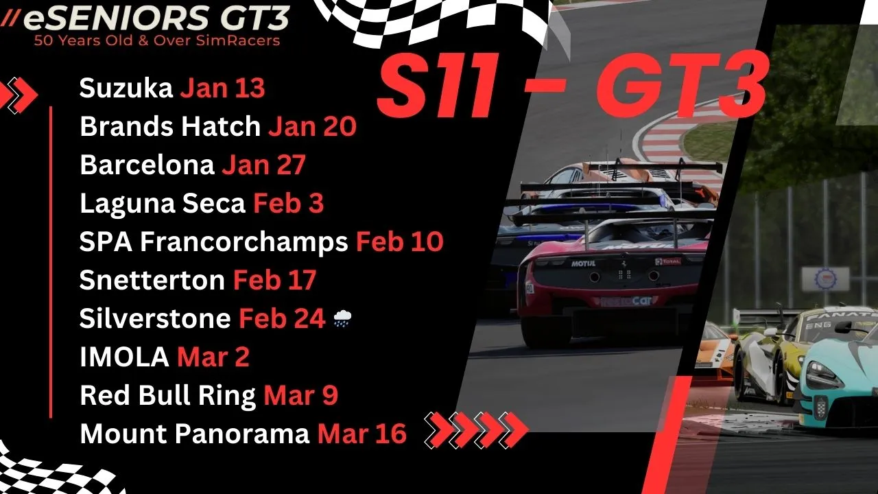 RACING SCHEDULE eSENIORS GT3 WORLD C