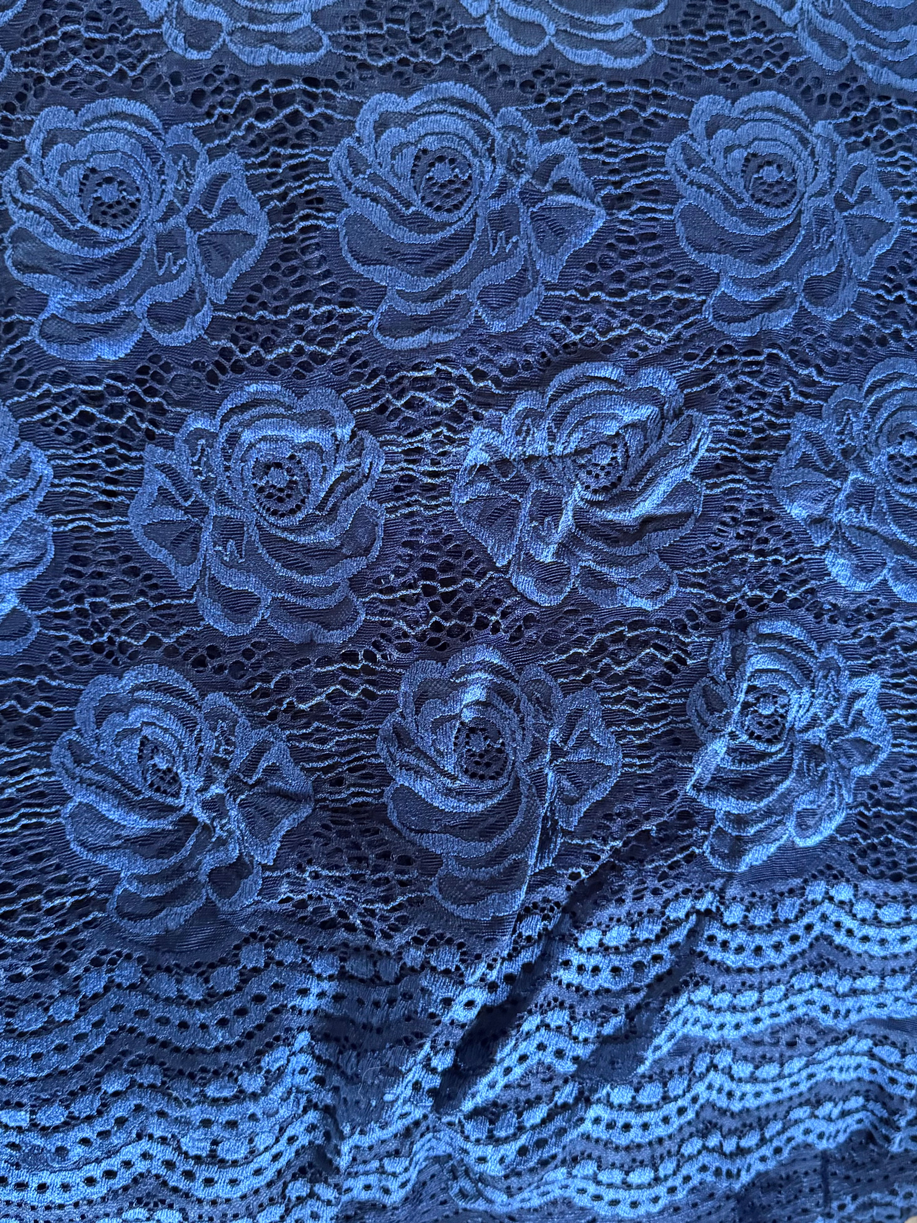 midnight blue scalloped stretch lace 