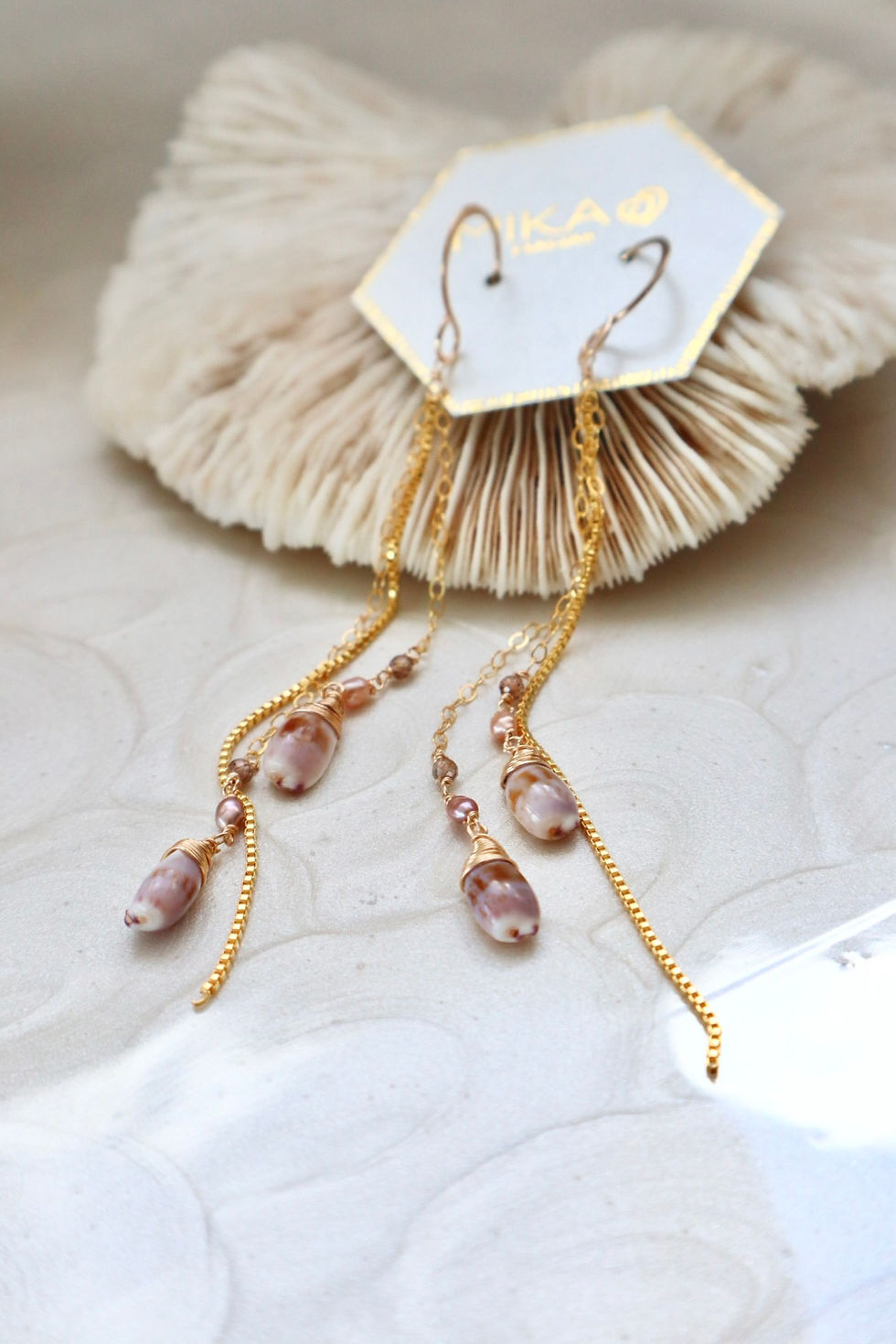 Thumbnail: Cowrie Shell Earrings 14K GF