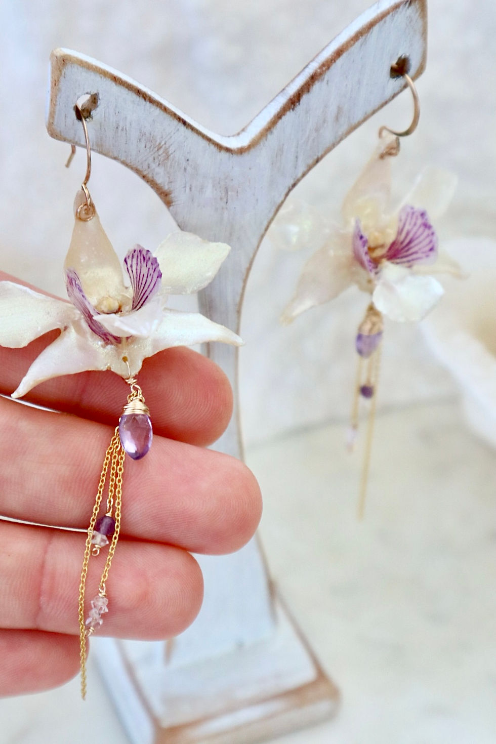 Thumbnail: White Orchid Ametrine Fringe Dangle Earrings