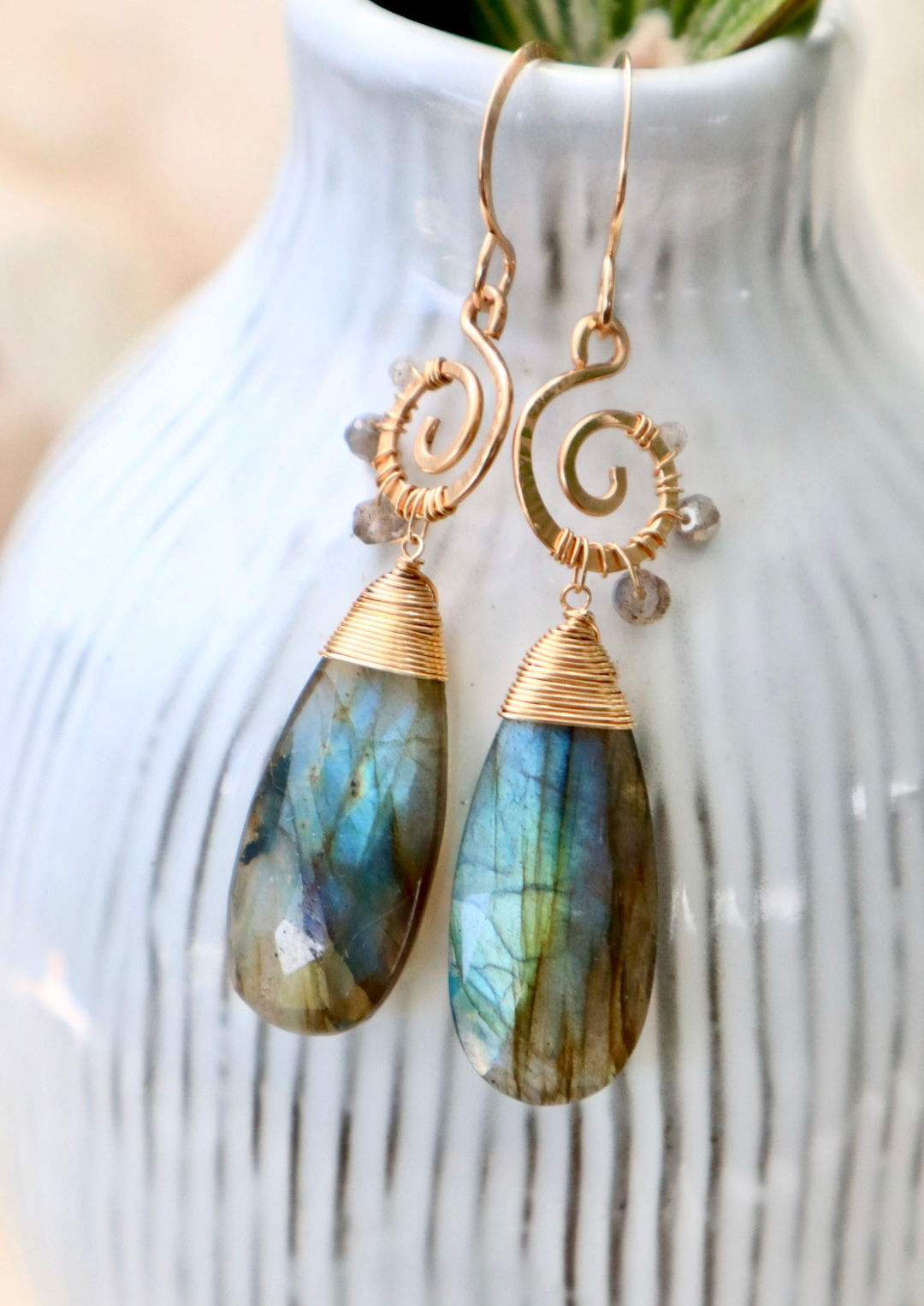 Labradorite Spiral Earrings
