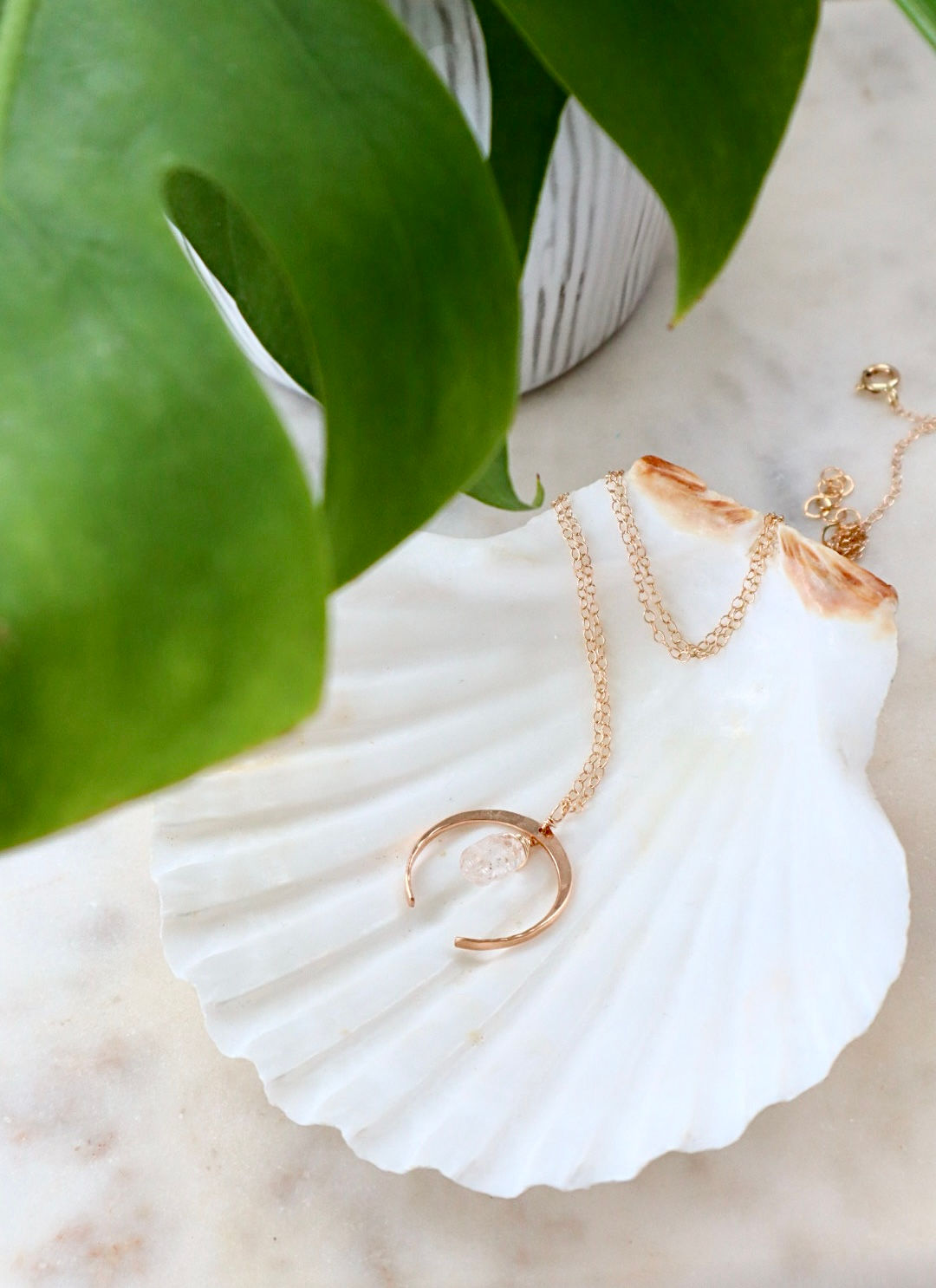 Crescent Moon Herkimer Diamond Pendant Necklace