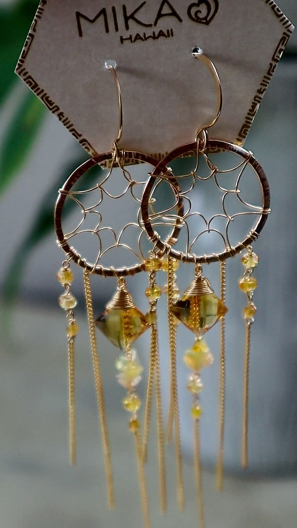 Thumbnail: Yellow Gemstone Dreamcatcher Earrings