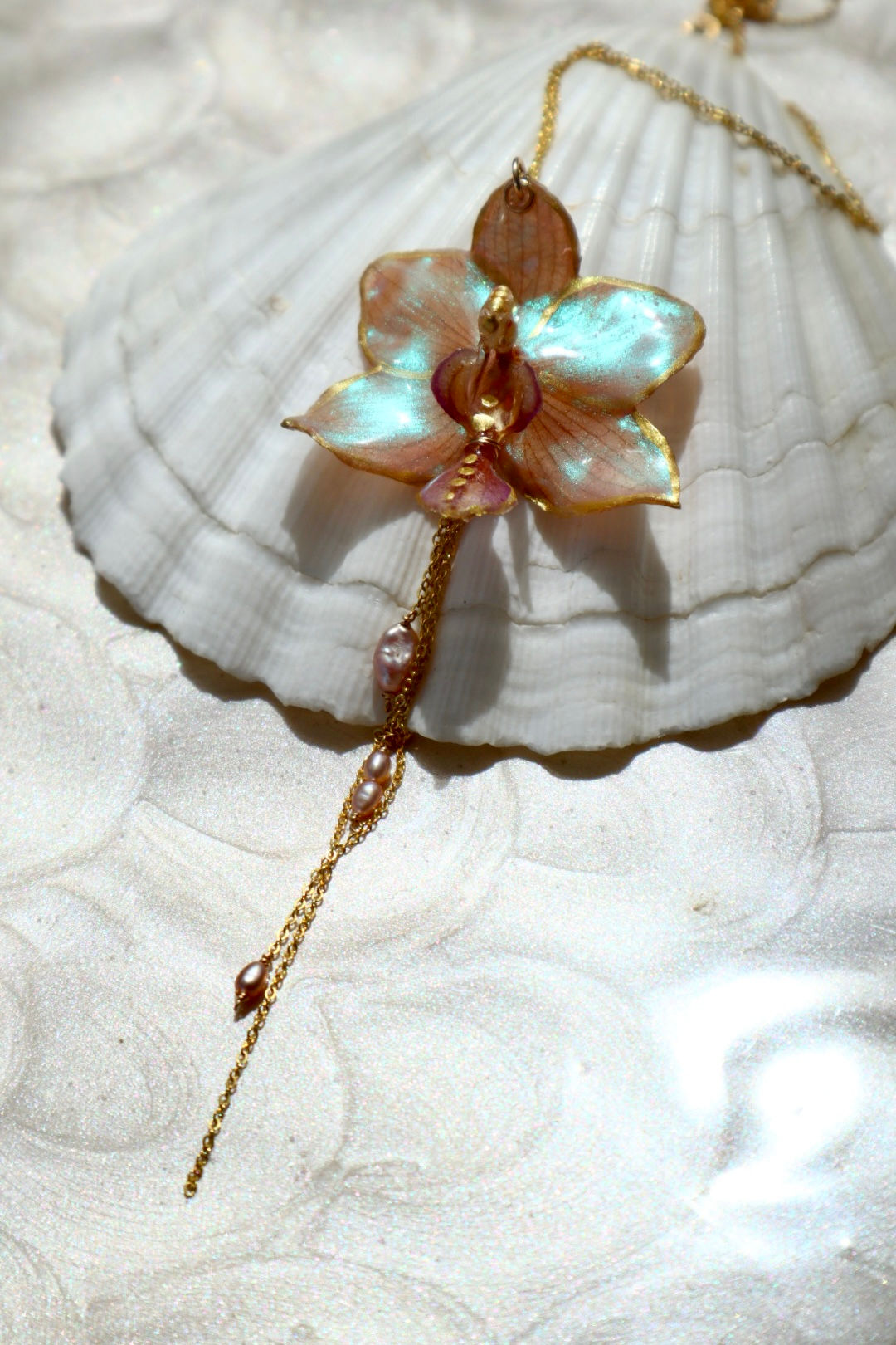Orchid & Pink Pearl Pendant Necklace
