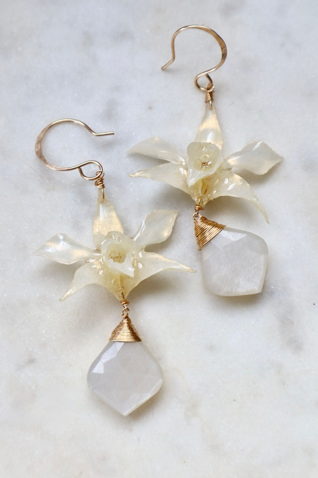 Golden White Orchid Earrings