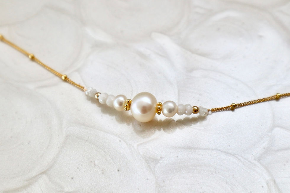 Thumbnail: Gemstone Pearl Beaded Bar Necklace