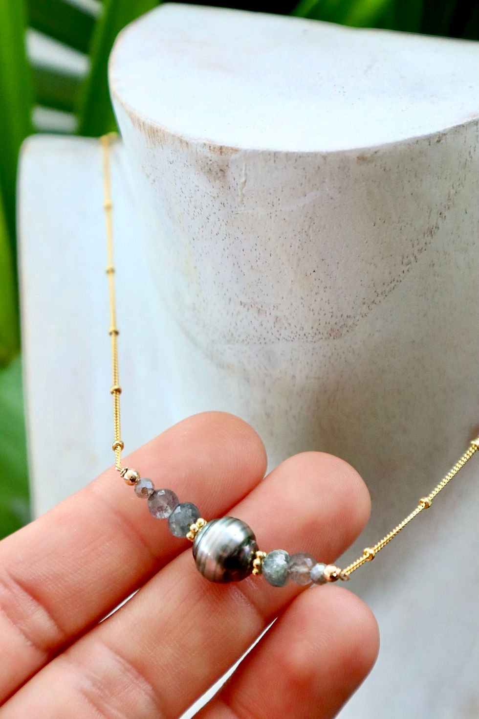 Thumbnail: Gemstone Pearl Beaded Bar Necklace