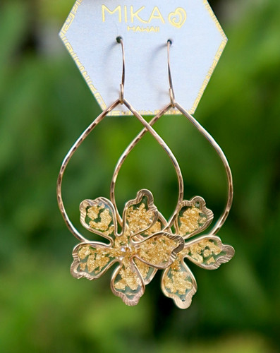 Gold Flake Hibiscus Teardrop Earring | MIKA Hawaii