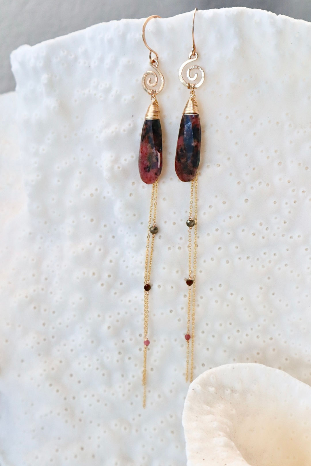 Rhodochrosite Spiral Earrings