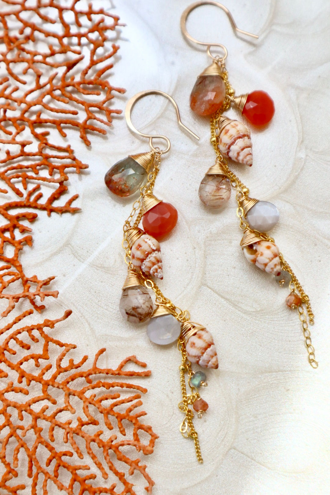 Sunstone & Shell Cluster Earrings