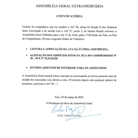 Convocatória - Assembleia Geral Extraordinária