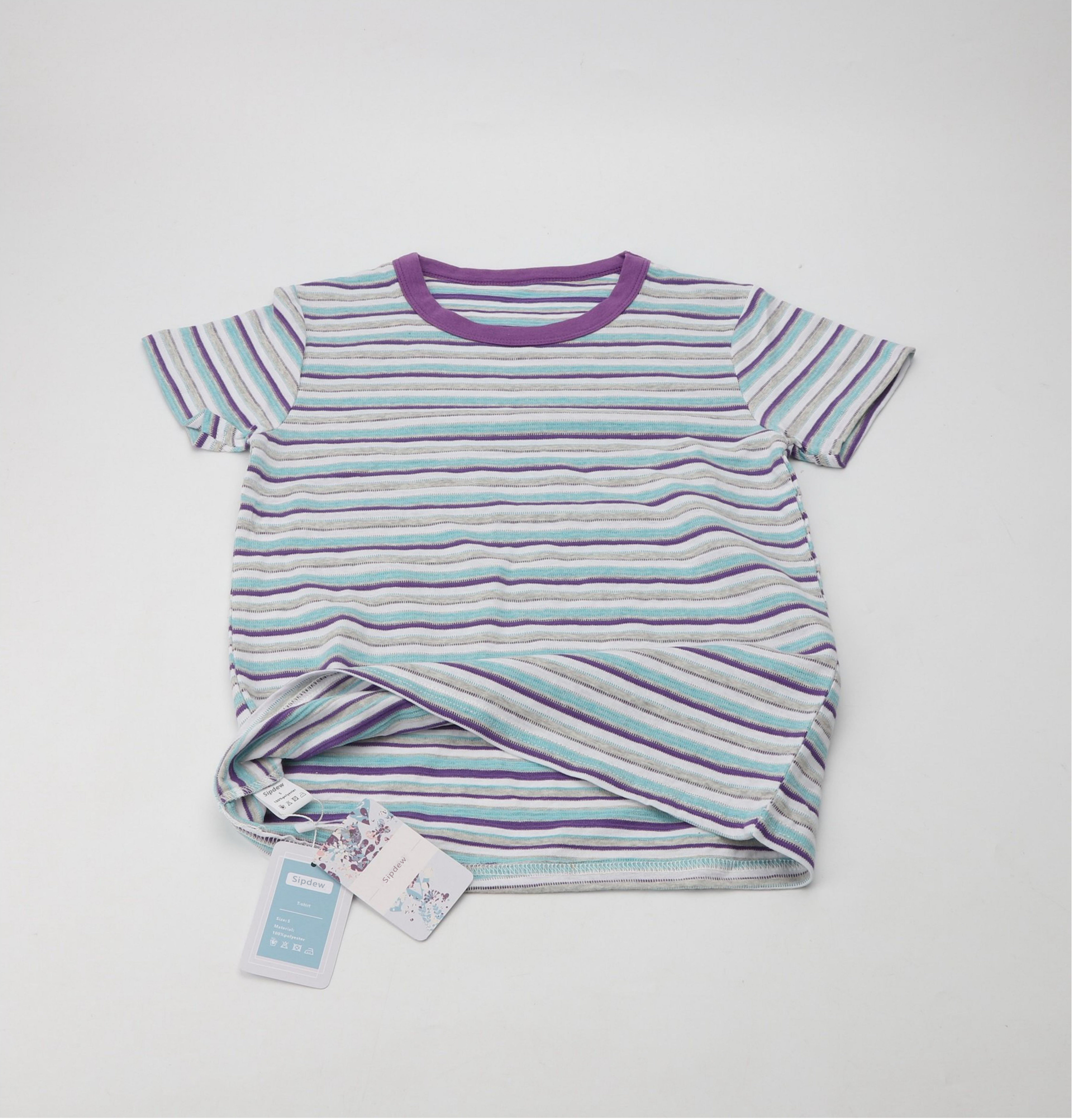 Sipdew Kids' White and Purple Striped T-Shirt - Perfect for Summer