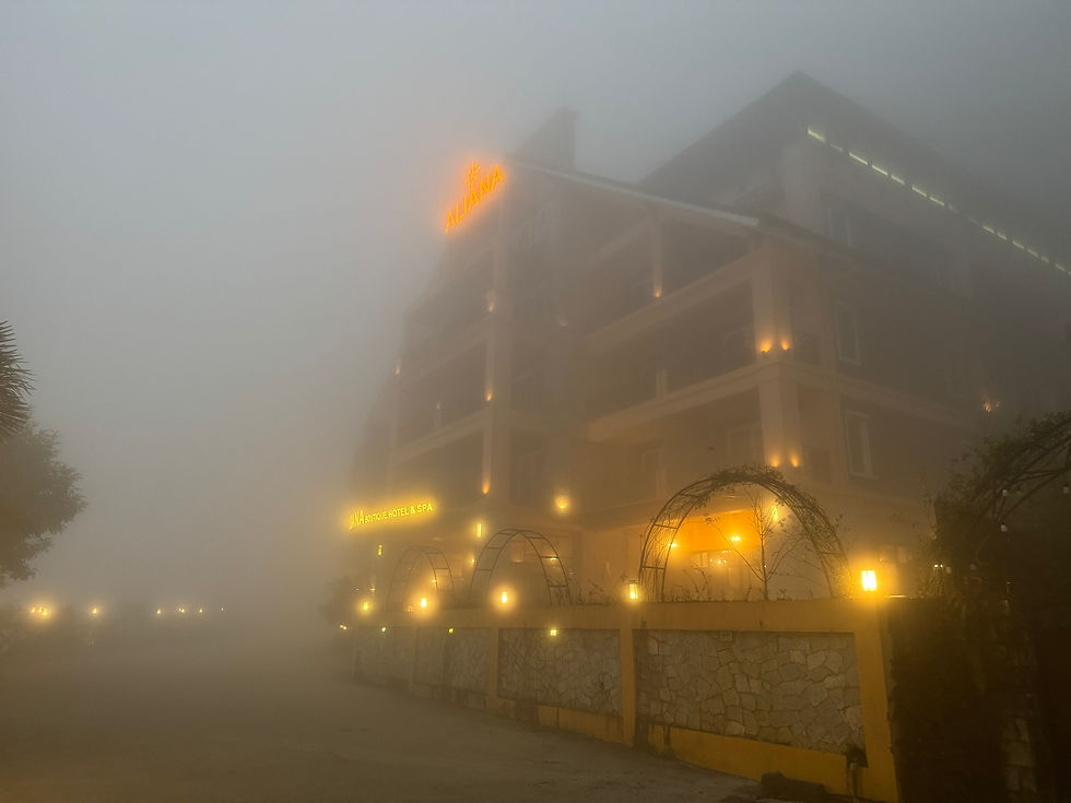 Flinke mistwok in het stadje Sa Pa (Vietnam)