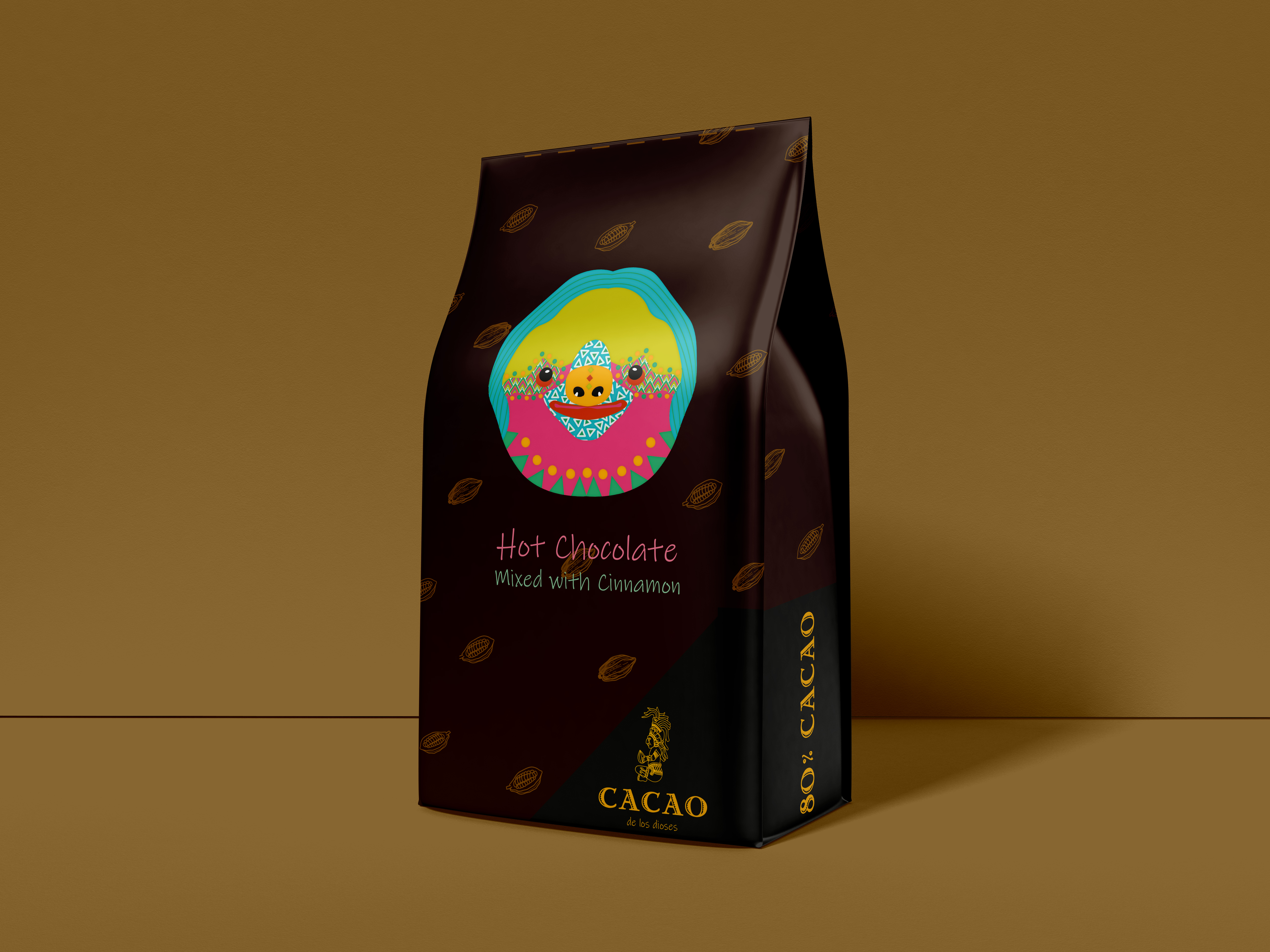 hot chocolate packaging design with vibrant sloth image