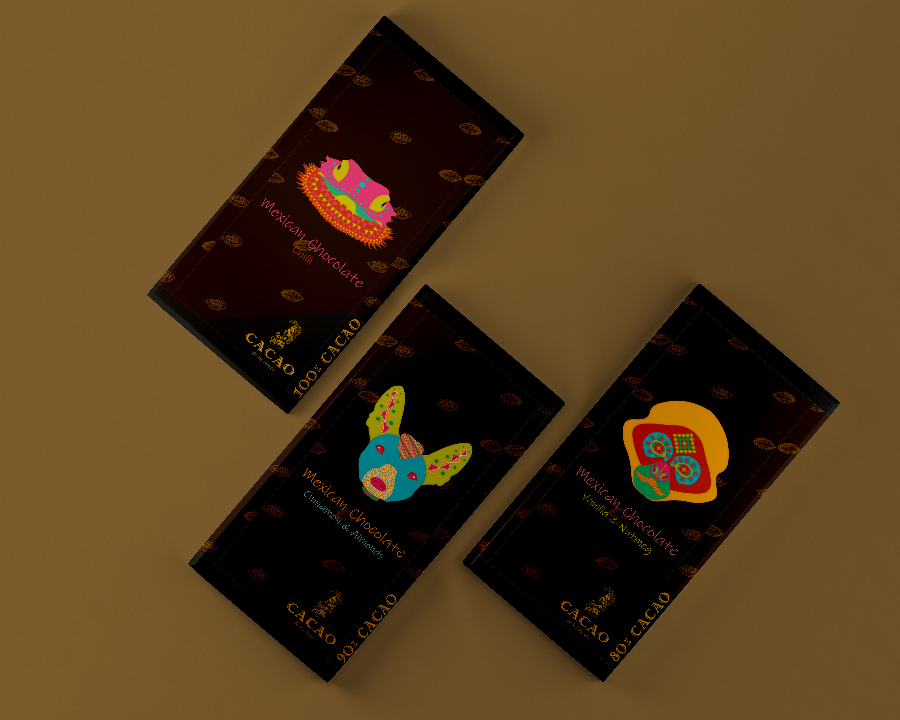 three chocolate bars with dog, monkey and lizard images on the packaging